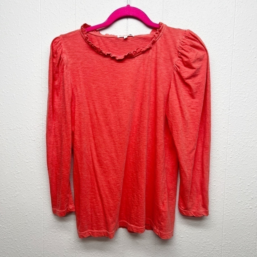 Sundry 100% Pima Cotton Womens Puff Shoulder Chic Ruffle Tomato Girl Top Size 2